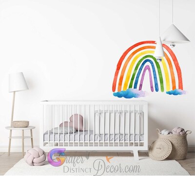Rainbow Wall decal, Watercolor rainbow decal, Nursery rainbow decal, Rainbow wall sticker, removable rainbow decal, Large rainbow wall - image1